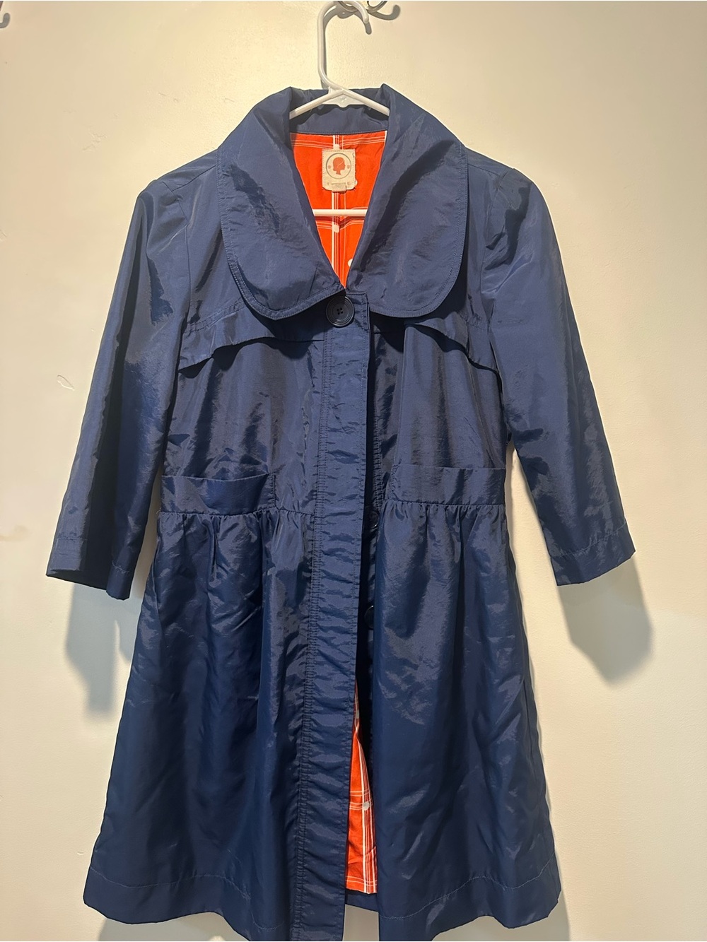 Boutique Navy rain Coat with Orange Lining